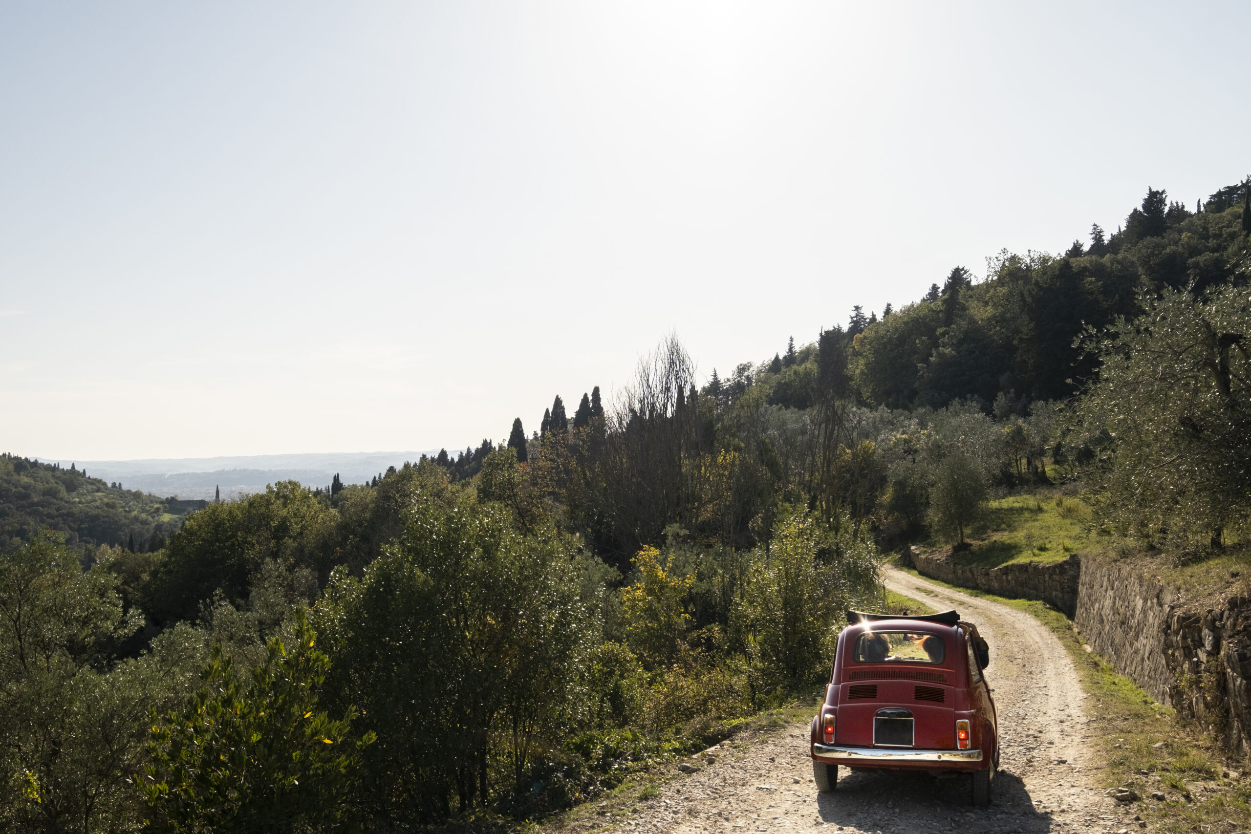 red-car-country-road